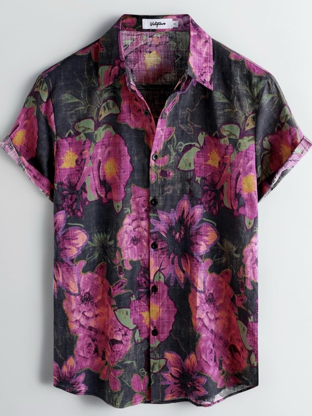 Men's Floral Short-Sleeve Shirt in Pink and Black Vintage inspired